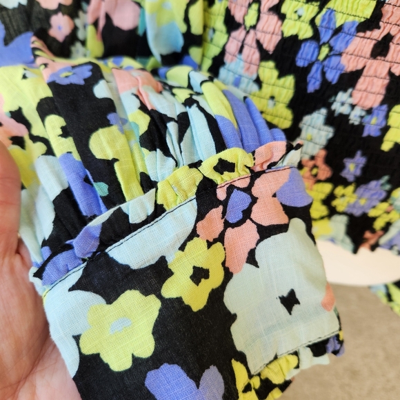 Free People Ariana Floral Colorful Printed Crop Top Blouse Long Sleeves Medium - Picture 7 of 15